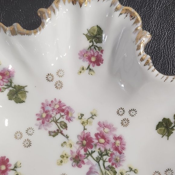 1950s Marco Porcelain Candy/Nut Dish With Scallop Gold Gilt Trim and Pink Flower - Picture 3 of 8